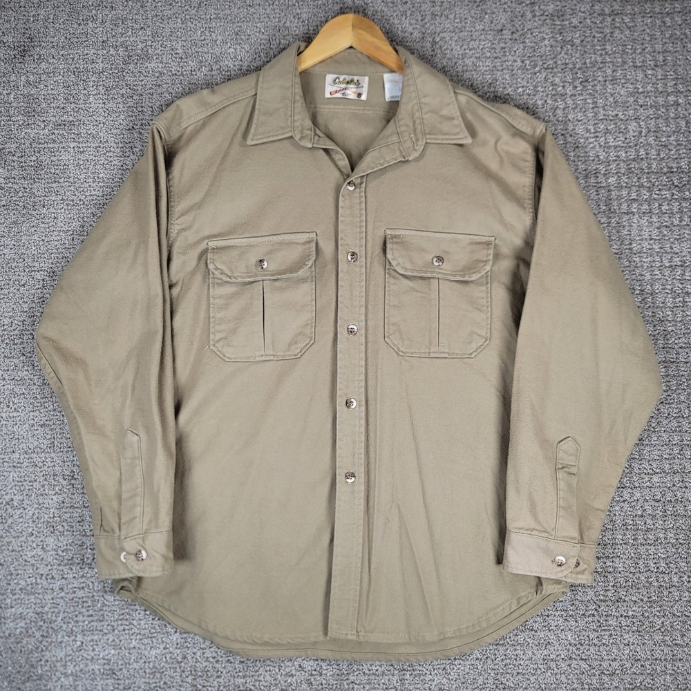 Vintage Cabela's Mens Long Sleeve‎ Button Up Shirt Flannel Hunting Tan